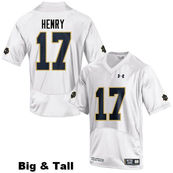 Men's NCAA Notre Dame Fighting Irish #17 Nolan Henry Stitched College Under Armour Authentic White Big & Tall Football Jersey VP10A25YZ